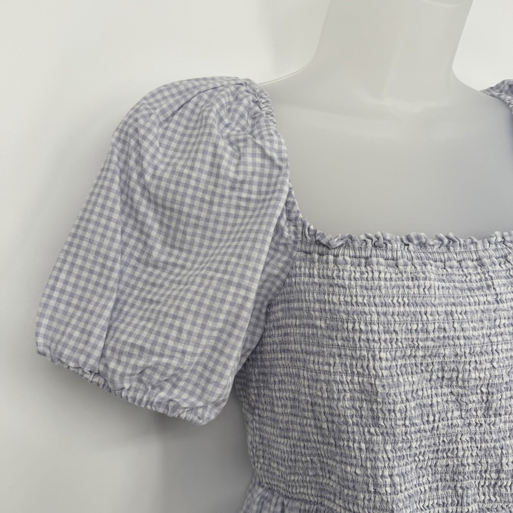 J.Crew Sz M Squareneck Smocked Gingham Top Cotton Puff Sleeve Blouse Cottagecore - Picture 3 of 7